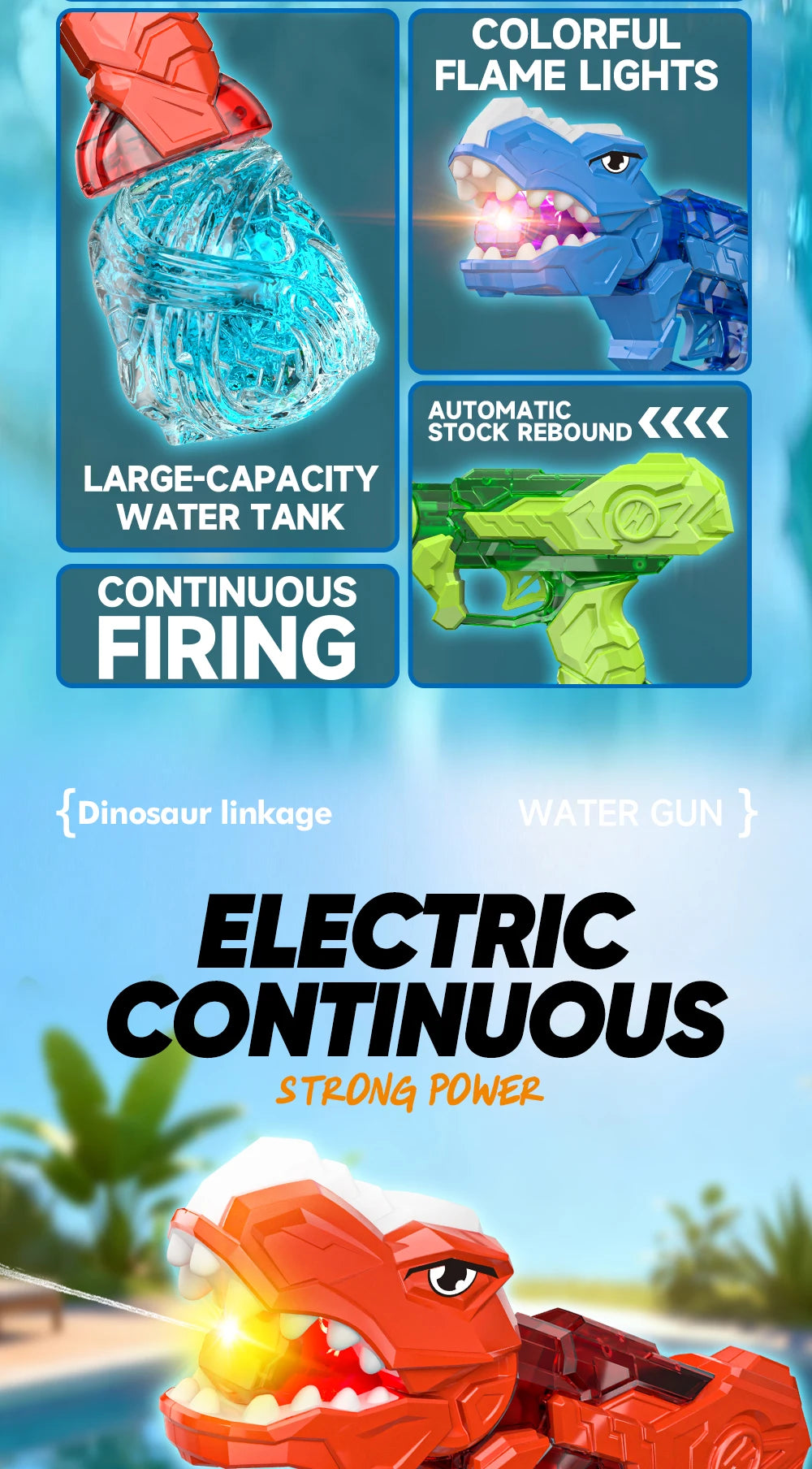 Electric Dinosaur Water Blaster with LED Lights