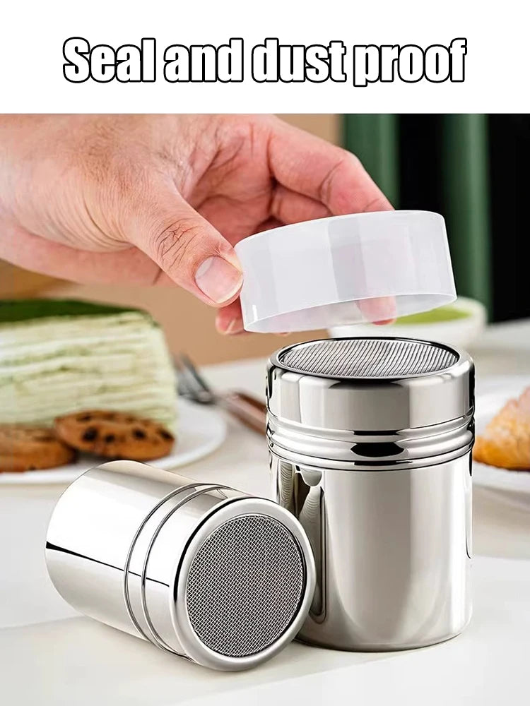 Stainless Steel Powder Shaker with Lid – Fine Mesh Cocoa & Coffee Duster