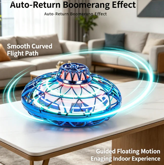 Intelligent sensor flying saucer toy, colorful LED light hovering flying device, rechargeable indoor and outdoor children's play toy.