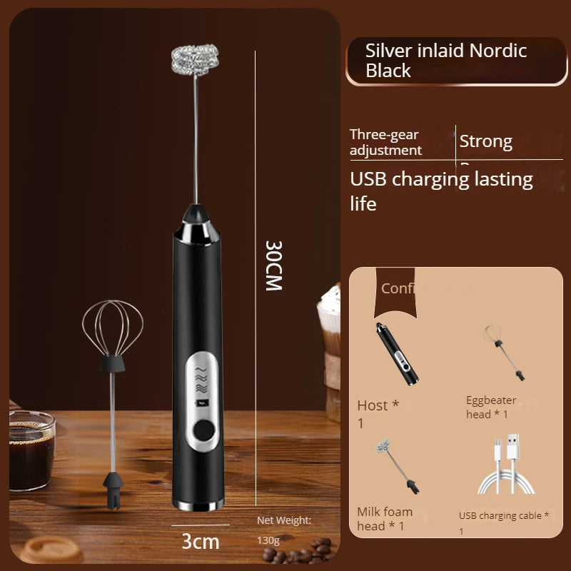 Wireless Electric Milk Frother USB Rechargeable Handheld Coffee Whisk Mixer
