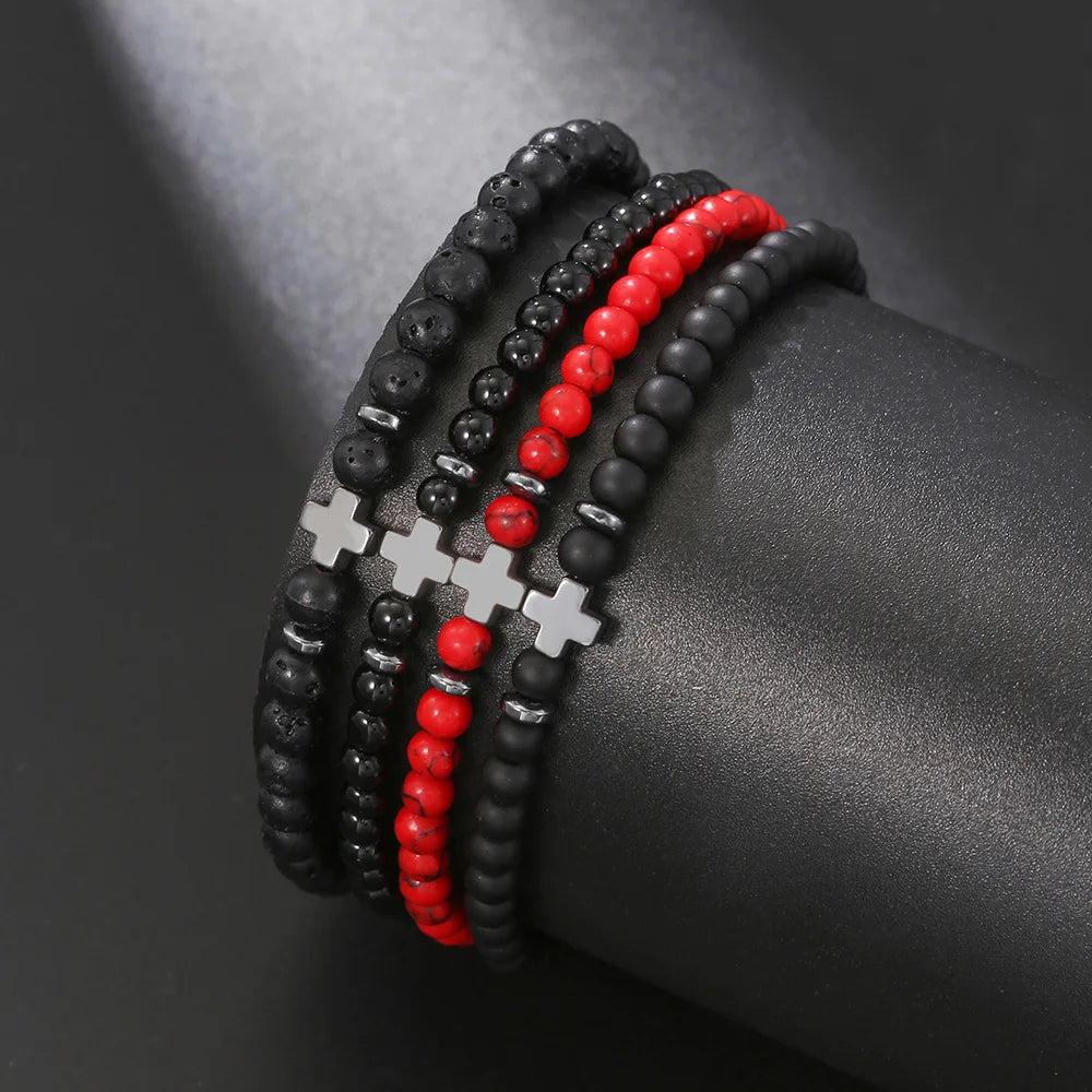 2026 Men Bracelet Small Stone 4mm Braclet Natural Hematite Cross Braslet Rice Bead Brazalete Homme Boyfriend Gift Pulsera Hombre