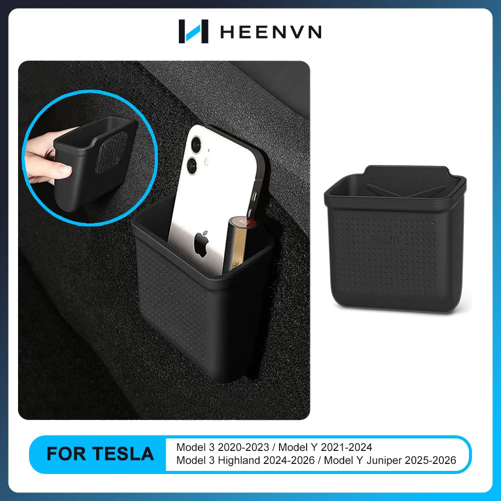 Heenvn Silicone Car Storage Box For Tesla Model 3 Y Model 3 Highland Model Y Juniper 2017-2026 Hidden Cover Tray Phone Organizer