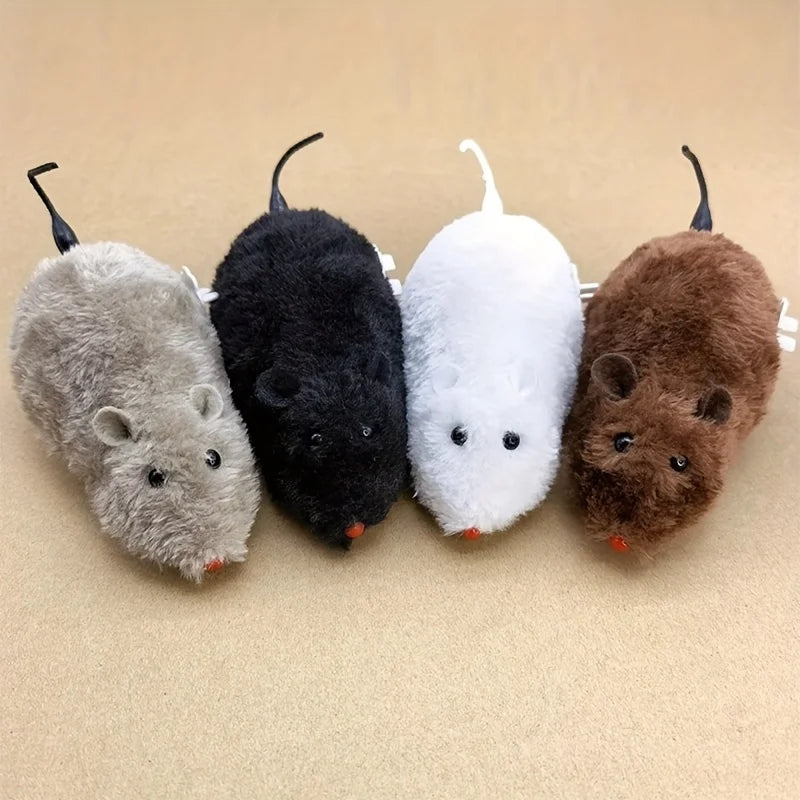 Wind-Up Plush Mouse Interactive Pet Toy for Cats and Dogs Play