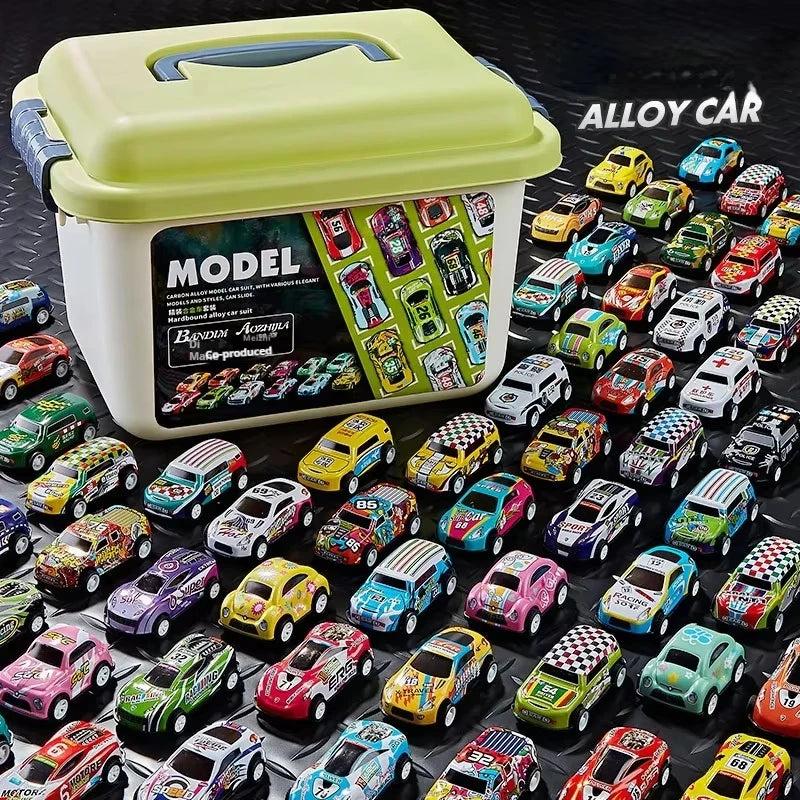 Mini Alloy Diecast Car Set – Pull Back Racing Toy Cars with Storage Box