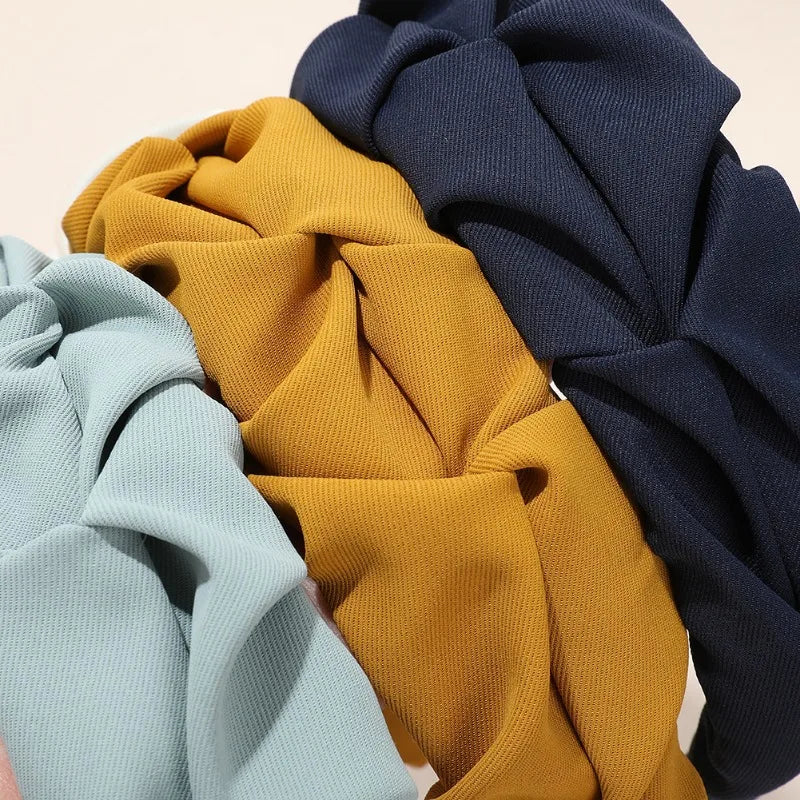 Korean Hair Accessories Solid Color Cotton Crumpled Women's Head Hoop Wide Bezel Makeup Hairbands for Ladies Headwear 2023 New