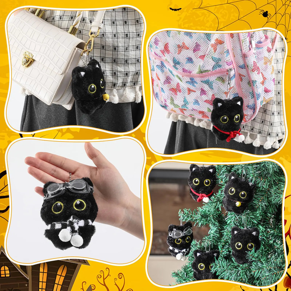 Assorted Black Cat Plush Keychain Cute Bag Charm