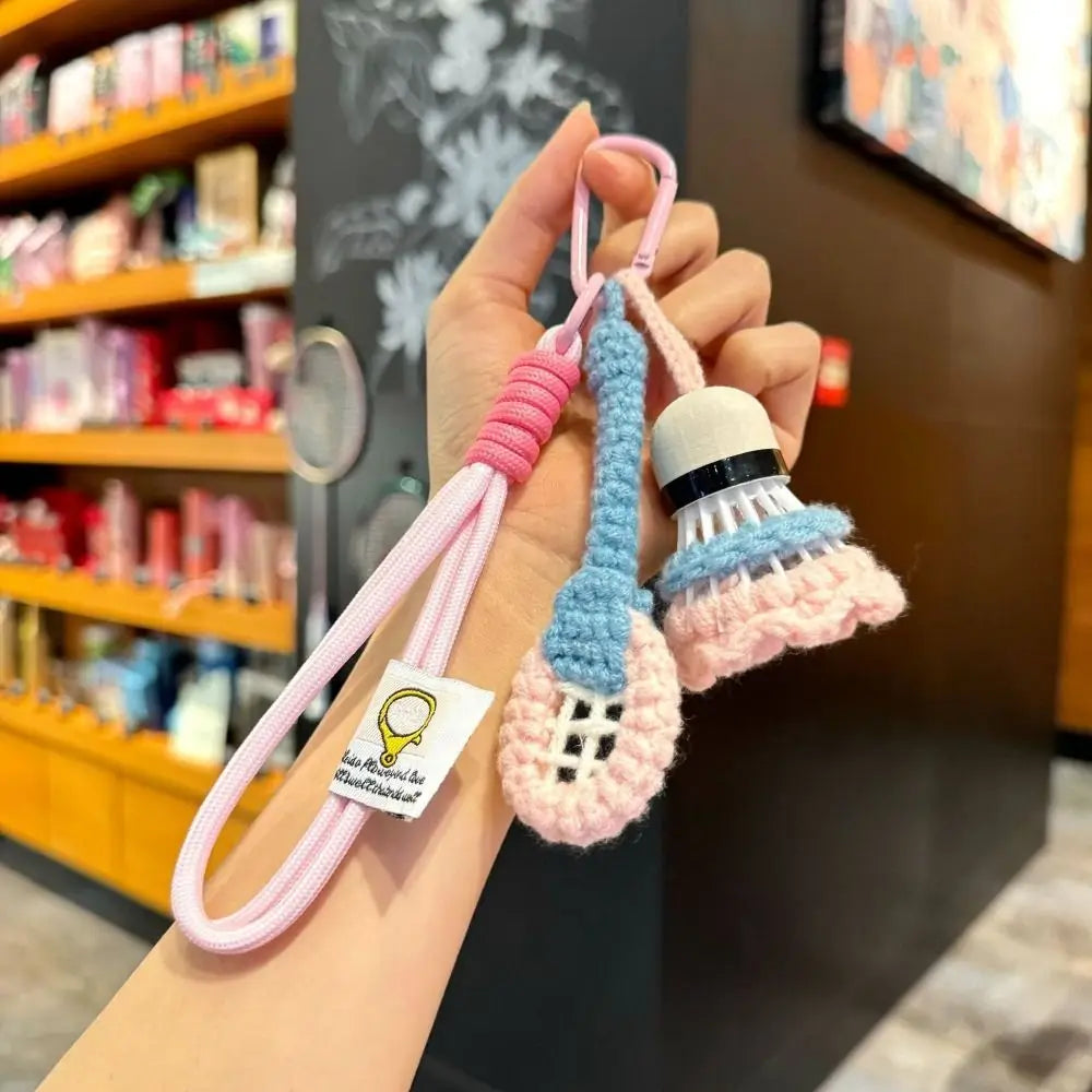 Crochet Badminton Keychain Mini Sports Bag Charm