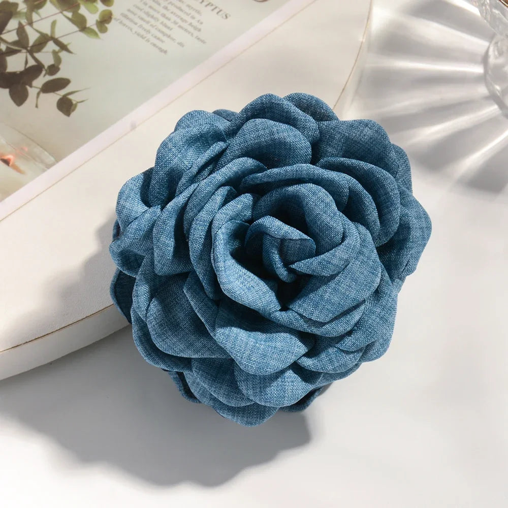 Cotton Rose Flower Hair Claw Clip – Medium Shark Clamp