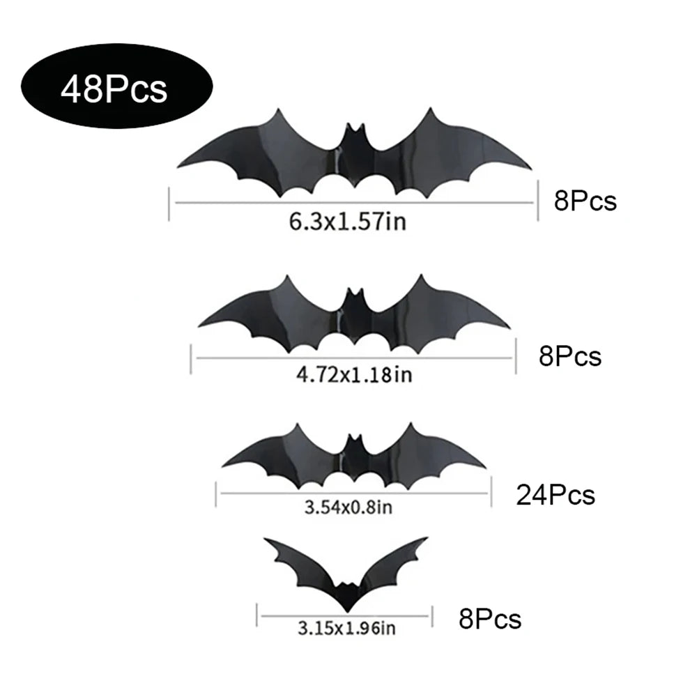 Halloween Bats Decorations,3D Pvc Bat on The Wall,Black Bats Wall Stickers,Halloween Scary Props