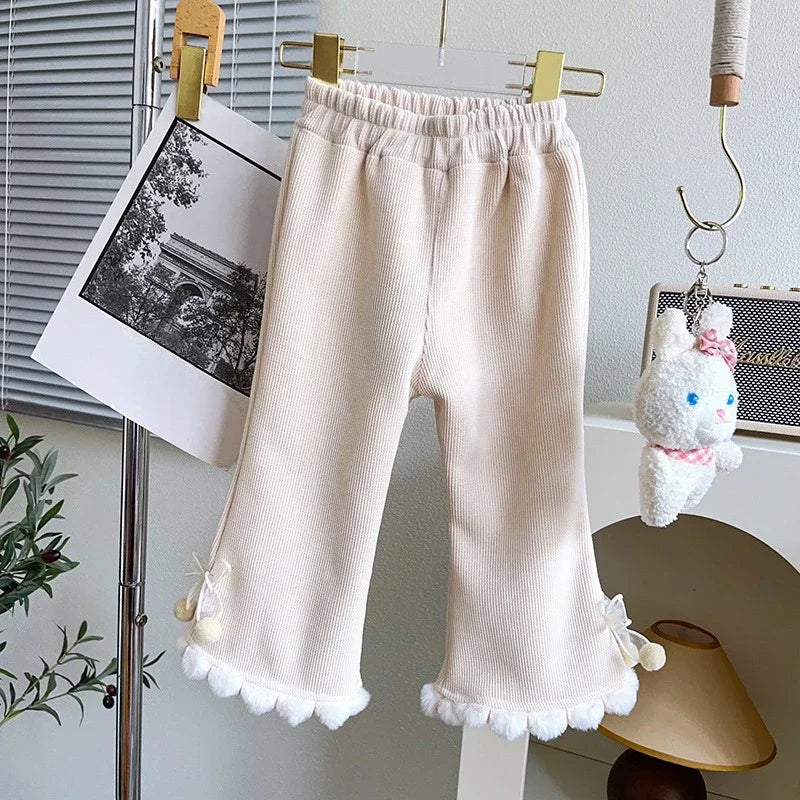 Girls' Corduroy Pants Korean Style - Velvet Thick Flared Leggings for Autumn Winter Loose Trousers Kids