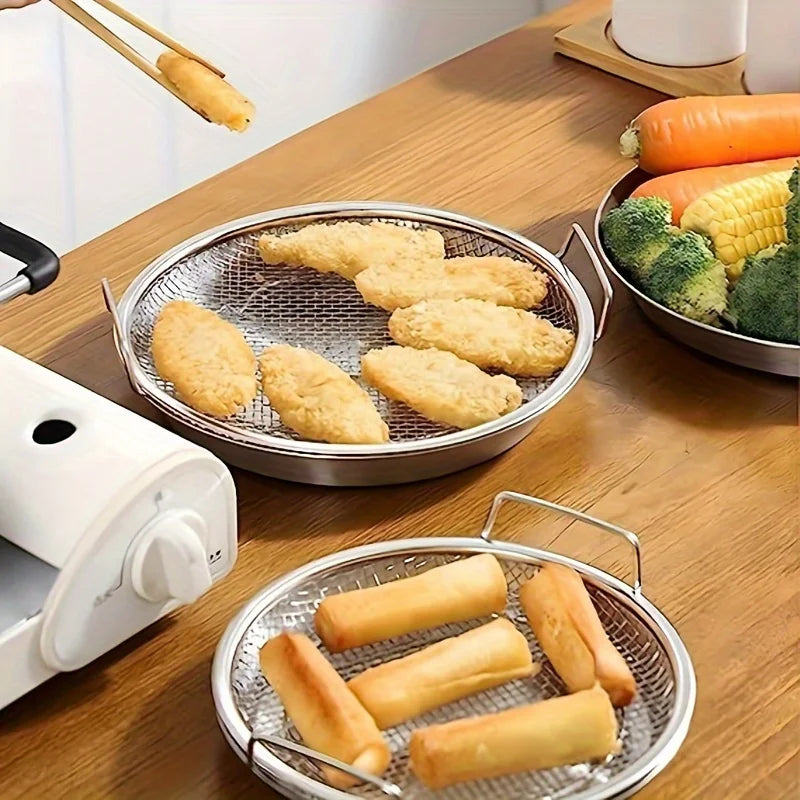 Stainless Steel Filter Tray – Reusable Round Mesh Basket for Frying, Grilling & Food Straining