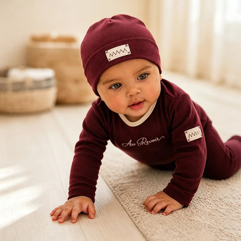 Ali Layette AW26 Embroidered Layette Set Baby Cotton Footed Romper Matching Hat