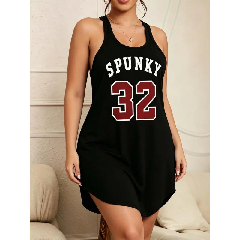 Large-size Women's Casual Sporty Printed Sleeveless Nightgown, Comfortable and Versatile, Can Be Worn Outside.