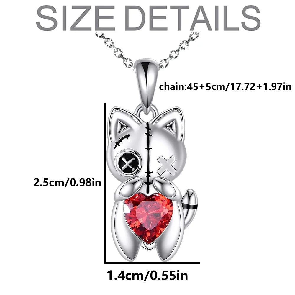 1Pc Creative Cute Cat Voodoo Doll Red Heart Pendant Necklace Fashion Women Personalized Jewelry Perfect Gift for Halloween
