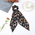 Floral Satin Bow Scrunchie with Long Ribbon Scarf