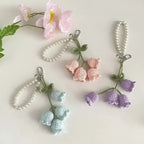 Elegant Floral Crochet Pearl Keychain Bluebell Bag Charm