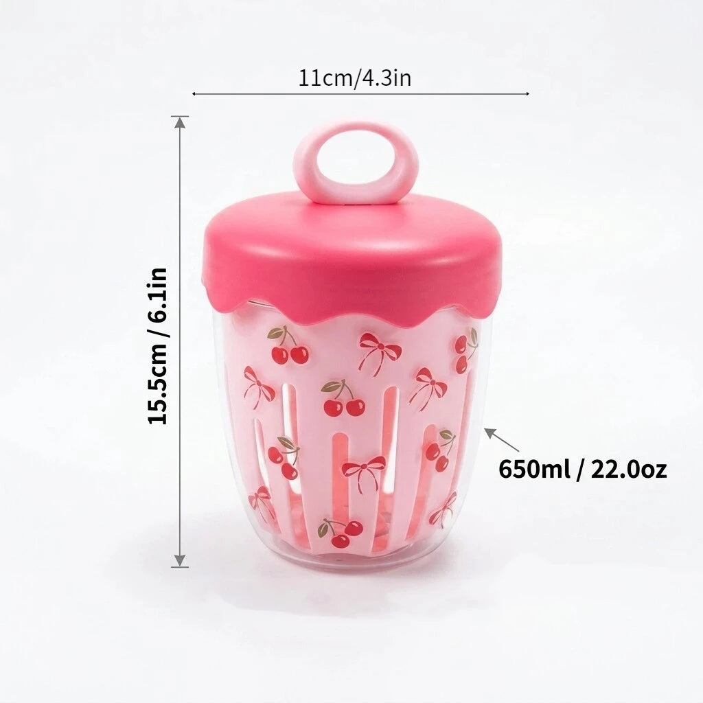 WORTHBUY Double Wall Salad Cup Portable Leak Proof Oat Container With Fork&Handle Drain Fruit Cup Cute Breakfast Cup For Student