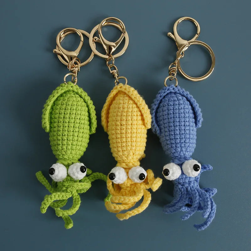 Funny Squid Crochet Keychain Cute Ocean Bag Charm