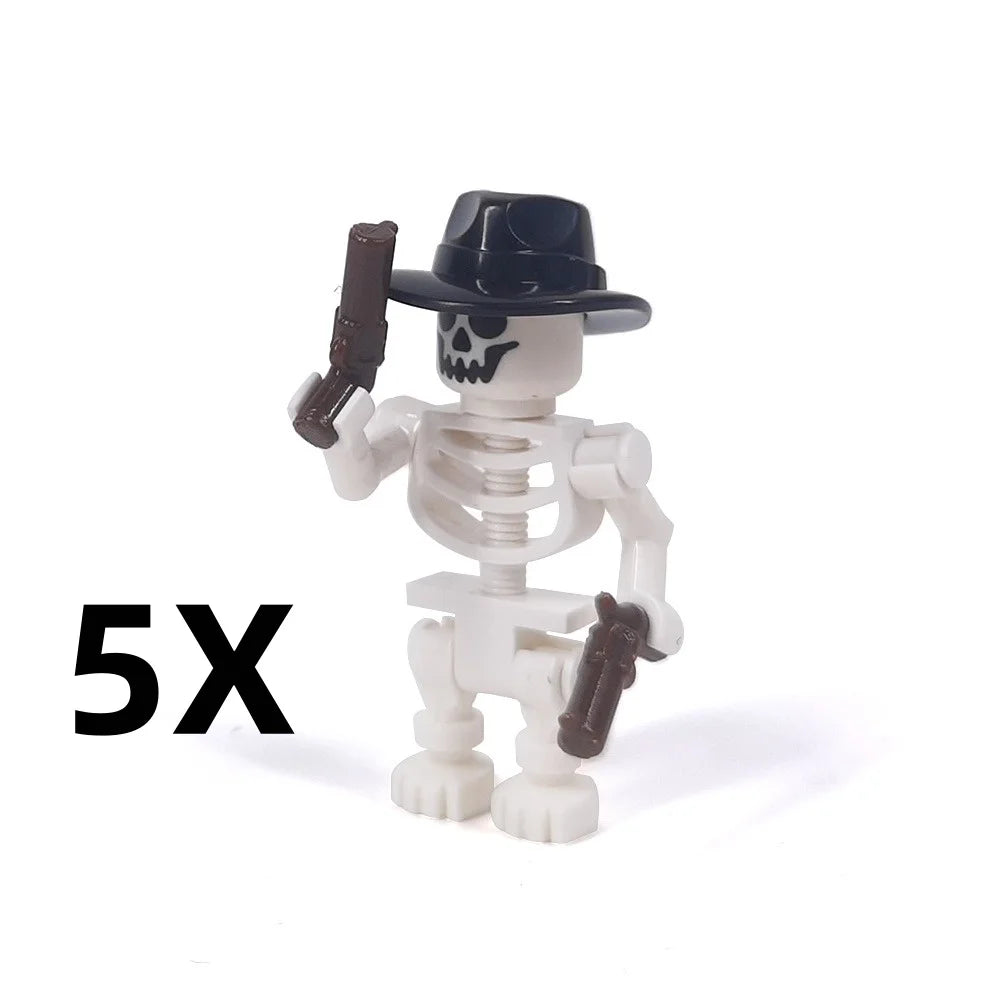 5PCS MOC Halloween Skeleton Army Mini Doll Ghost Building Block DIY Assembly Character Doll Horse Ornaments Figure Gift for Kids