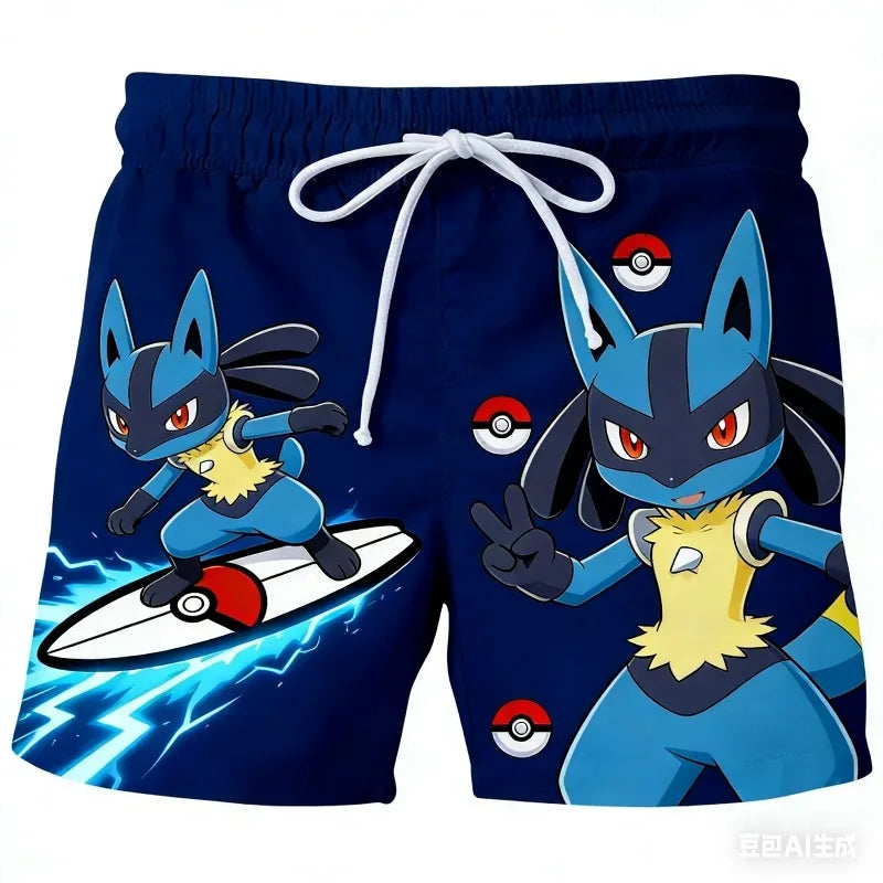 Pokemon Anime Beach Shorts for Men – 3D Printed Summer Trunks