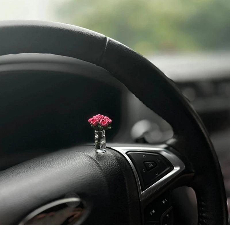 Dainty Roses Car Center Console Window Ornament, mini Cute Car Accessories, Ladies Car Personality Beautiful Interior Ornaments