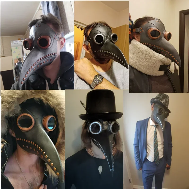 Adults Halloween Leather Plague Doctor Mask Adjustable Strap Gothic Punk Lens Glasses for Steampunk Cosplay Bird Beak Mask