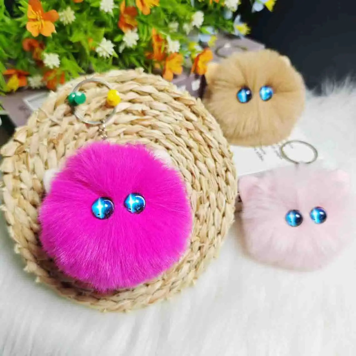 Blush Cat Ball Plush Keychain Cute Cat Bag Charm