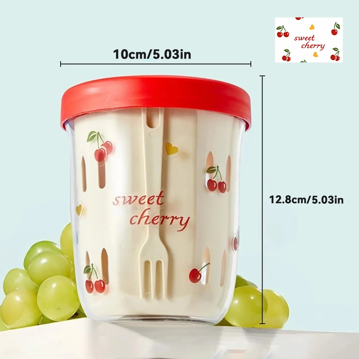 WORTHBUY Double Wall Salad Cup Portable Leak Proof Oat Container With Fork&Handle Drain Fruit Cup Cute Breakfast Cup For Student