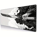 Extended gaming mouse pad with Japanese samurai design, oversized, seam edge, washable, non-slip rubber sole, 31.5x11.8 inches