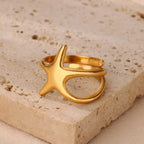 Stainless Steel Zircon Geometric Rings For Women Luxury Evil Eye Gold Color Adjustable Trendy Wedding Aesthetic Jewerly Gift