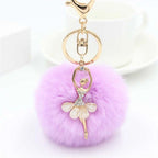 Rhinestone Ballet Dancer Plush Ball Keychain for Women and Girls