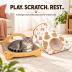 Zoe Cat Scratcher Lounger With Crinkle Tunnel Play Sack Jute And Sisal Blend Scratching Bed With Hanging Toys Foldable Cat Hideaway For Indoor Cats Resting Interactive Play And Hide And Seek