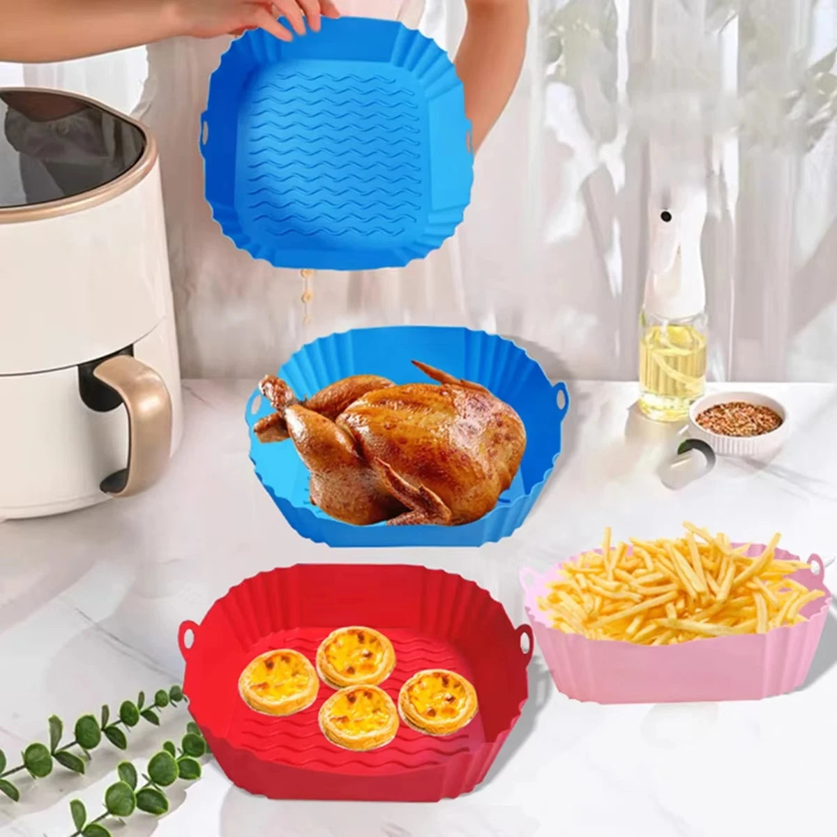 Reusable Silicone Air Fryer Pot – Food Grade Square Baking Tray