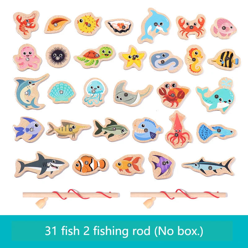 Wooden Magnetic Fishing Toy Montessori Marine Cognition Hand Eye Coordination Kids Early Educational Parent Child Birthday Gifts