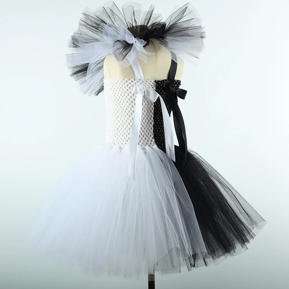 Girls Horror Clown Costume – Black & White Tutu Dress