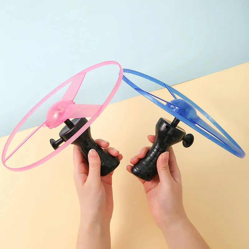 Luminous Pull Line Flying Saucer Toy - LED Light-Up Disk Helicopter Launcher for Outdoor Fun - Rotating Flying Toy for Kids Gift