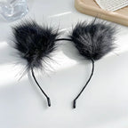 Plush Lace Cat Ears Bell Headband for Women