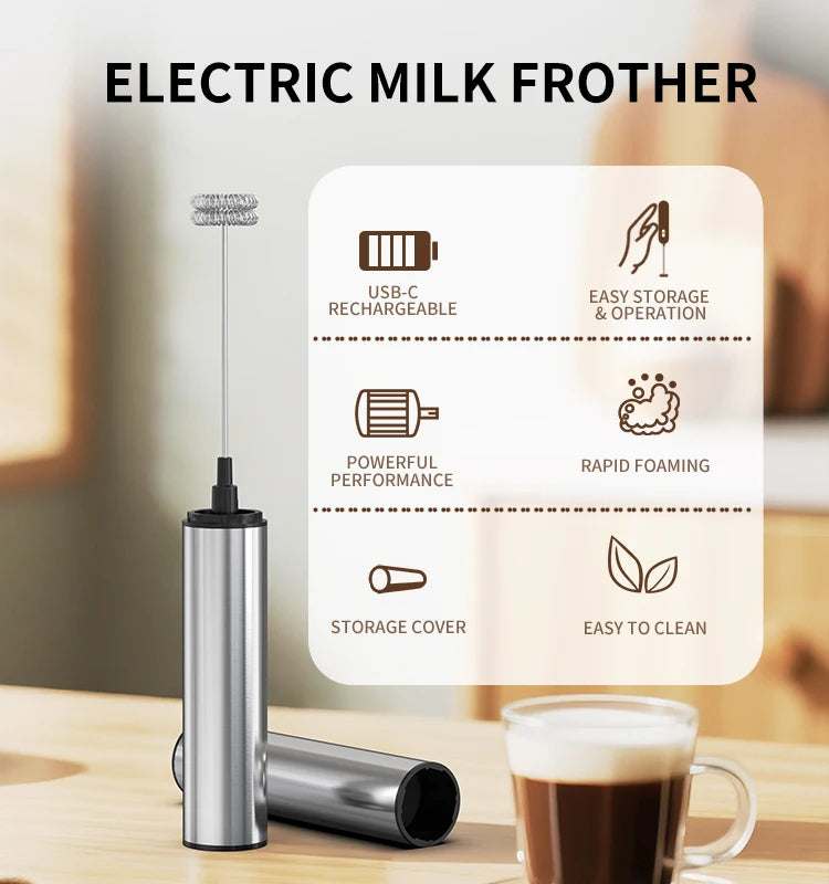 Rechargeable Milk Frother – Handheld Foam Maker & Drink Mixer