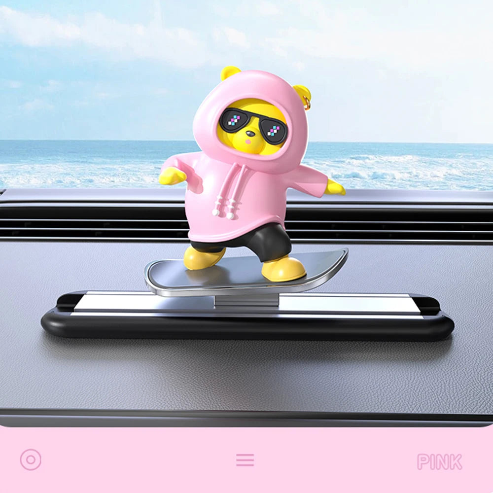 Car Automatic Sliding Skateboard Bear Alloy Cute Cartoon Scooter Center Console Ornaments Creative Car Decoration Accessories