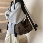 Trendy Casual Soft Textile Women's Shoulder Bag Large Capacity Leopard Print Female Retro Crossbody Bag For Commute Outings