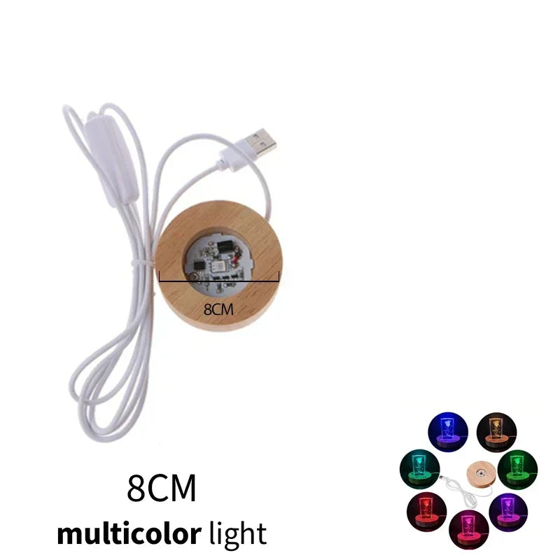 1/4pcs LED Wooden Round Lighted Base Adjustable Colors Changing Display Stand for Home Illuminate 3D Crystal Glass Resin Art