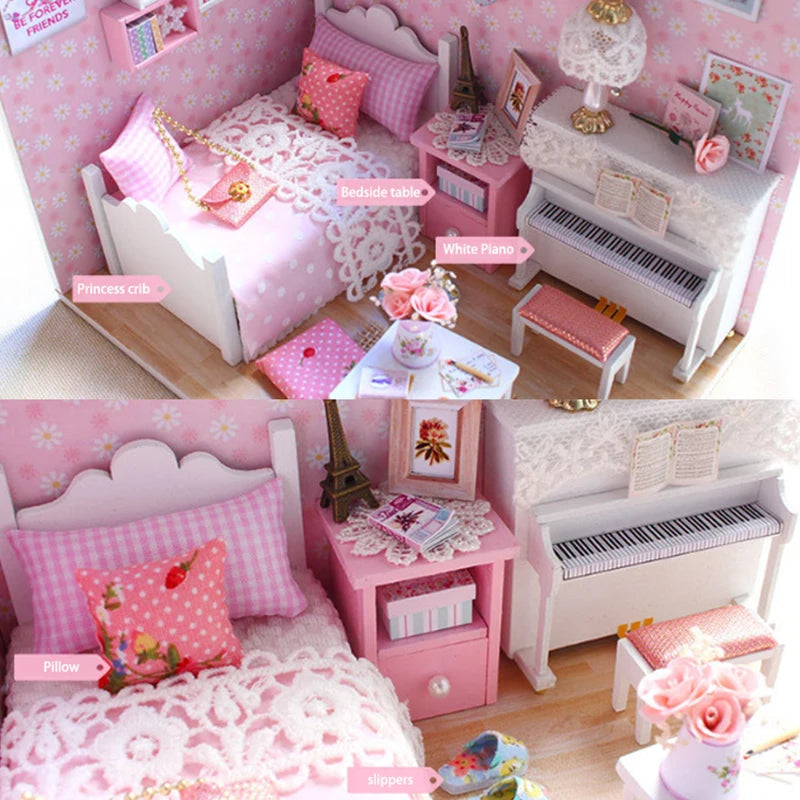 Kitten Mini Doll House 3D Wooden Puzzle DIY Miniature Building Kit