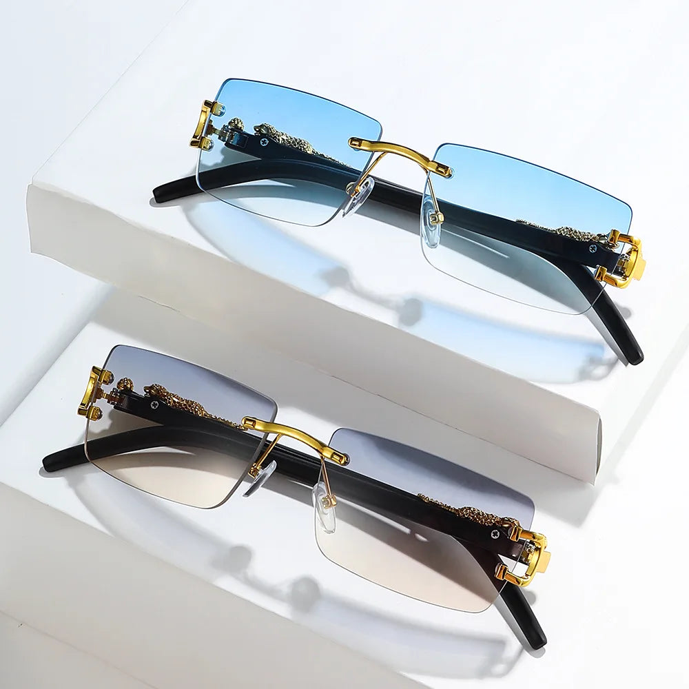 Fashion Rimless Rectangle UV400 Sunglasses for Women & Men