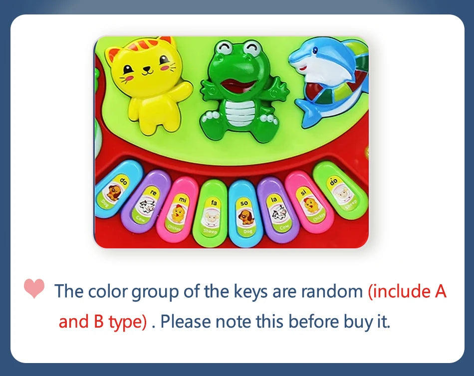 Kids Cartoon Piano Keyboard with Animal Sounds & Flashing Lights