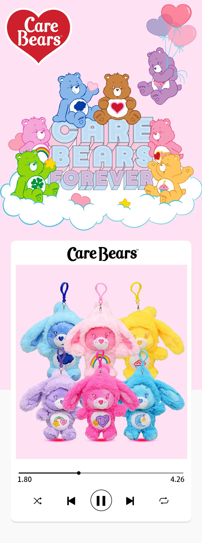 Care Bears Rabbit Hat Plush Keychain Rainbow Bear Bag Charm Gift