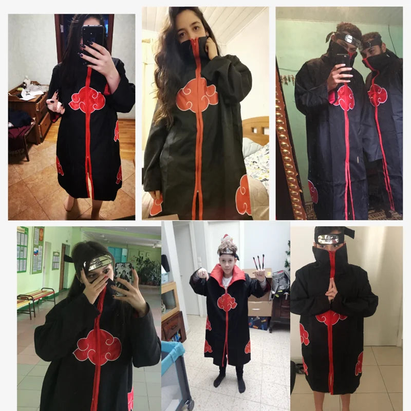 Anime Akatsuki Cosplay Costume Red Cloud Robe with Necklace Headband Ring Set for Role Play Child and Adult Game Costume