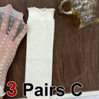 3 Pair Summer Ultra-Thin Lace Mid Tube Socks Breathable Comfortable Fashionable Sweet Lace Lolita Style Pleated Side Casual Sock