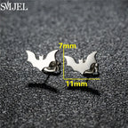 Punk Halloween Earring Black Stainless Steel Ghost Pirate Skull Stud Earrings Women Men Goth Pumpkin Spider Bat Ear Jewelry Gift