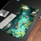 Large Koi Fish Gaming Mouse Pad Non-Slip Rubber Desk Mat Stitched Edge Office Work Esports Gift for Gamers Desk Accessories