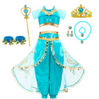 Kids Jasmine Princess Costume Dress – Aladdin Magic Lamp Outfit